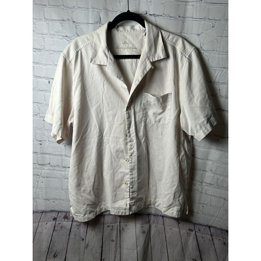 Tommy Bahama Ivory Silk Blend  Button-Down Shirt Casual Beach Resort Wear L/G